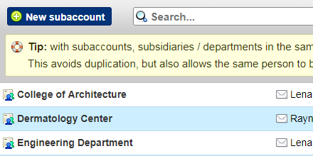 Billing contacts for subaccounts