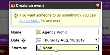 Calendar event options