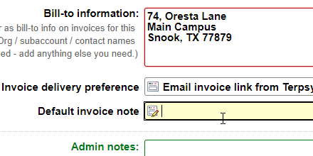 Change the default invoice note of a subaccount