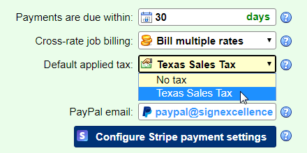 Configure your default tax settings