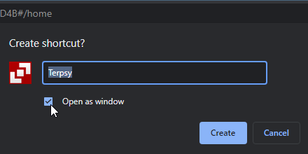 Create a shortcut to your Terpsy window