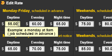 Customize rate amounts