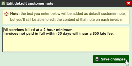 Default invoice customer note