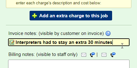 Leave invoice note on job