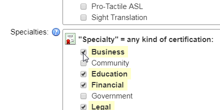 Select interpreter specialties