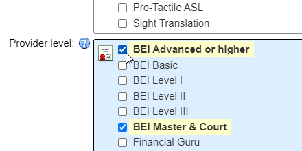Select levels for an interpreter