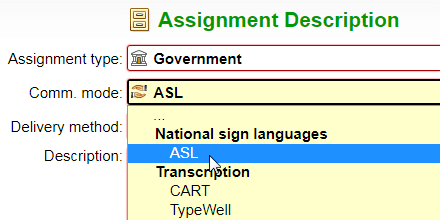 Select a sign language interpreting mode