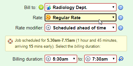 Set job rate and billing duration