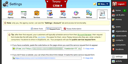 Terpsy service request form code