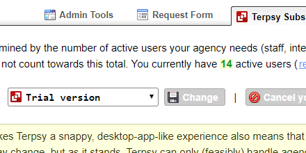 Terpsy subscription plan settings