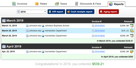 Cash receipts report